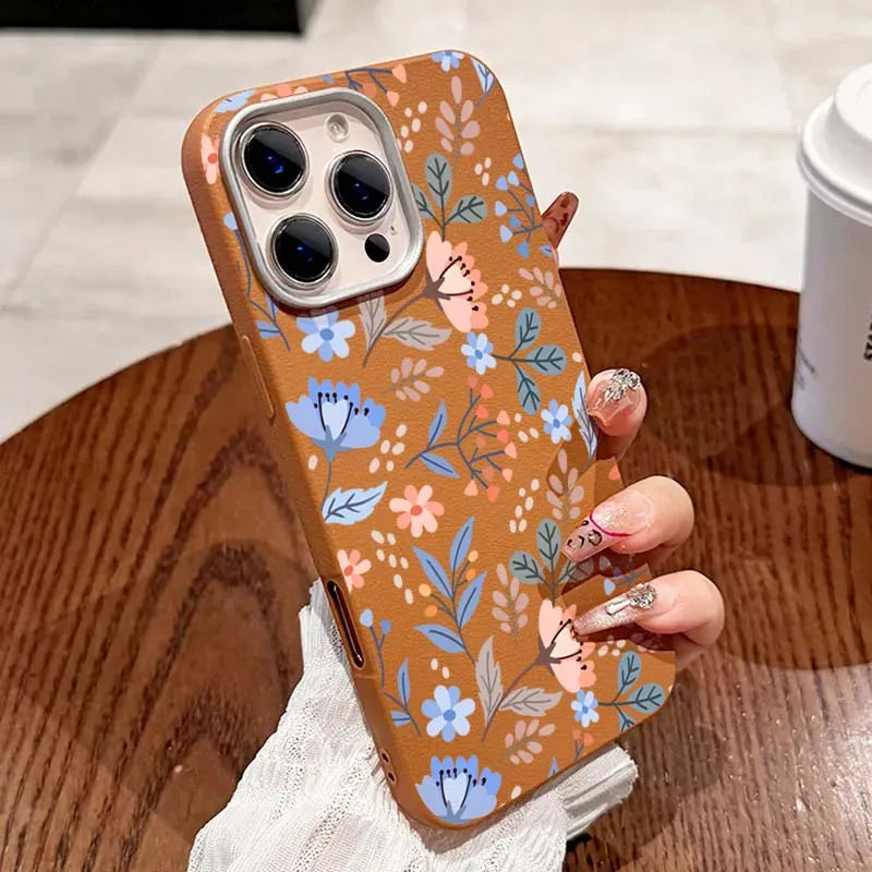Blumendruck Luxus milchig weiß Lichee Muster Handyhülle für iPhone 17 16 15 14 13 12 11 Pro Max XS XR 7 8 Plus 16e Cover Funda