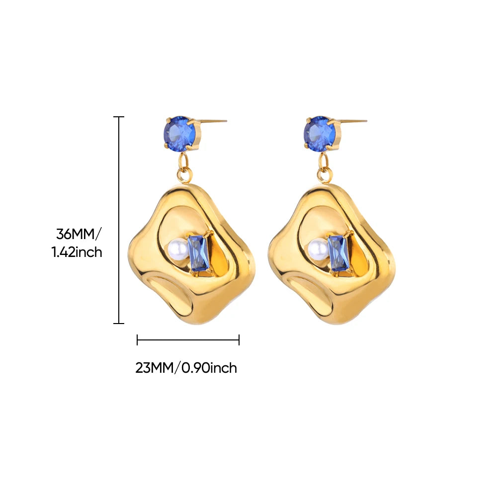 Elegante Imitation Perle Tropfen Ohrringe für Frauen Gold Farbe Edelstahl Herz Geometrische Durchbohrte Ohrringe Trendy Party Schmuck