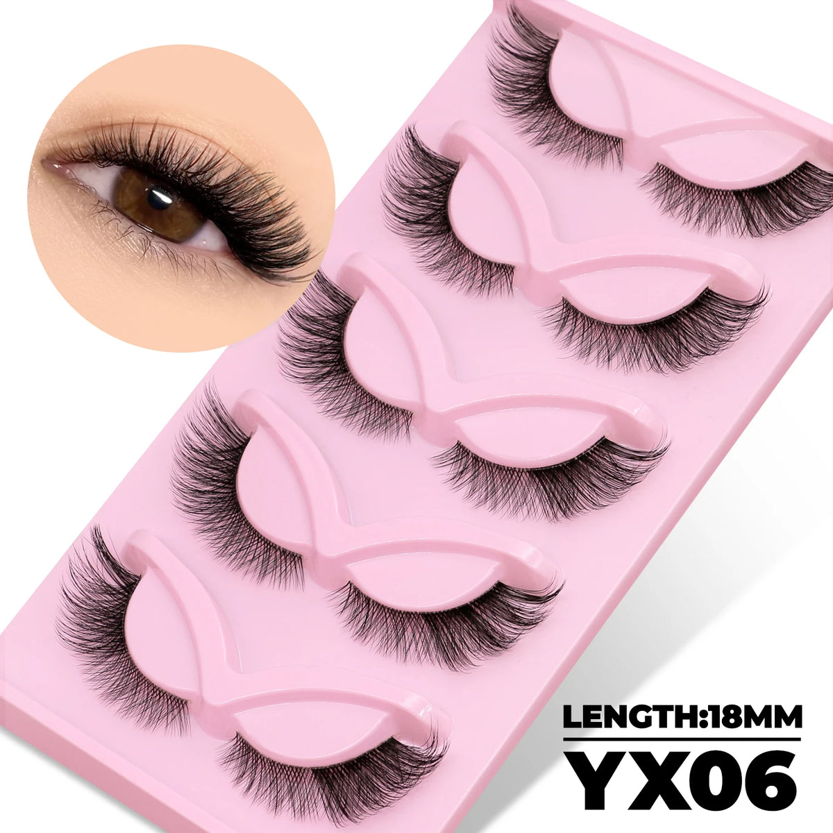 GROINNEYA Katzenaugen-Wimpern, 5 Paar, natürliche künstliche Wimpern, klare Band-Wimpern, natürliches, langes, geflügeltes Ende, längliche Wimpern, Make-up