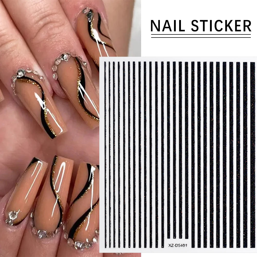 1PC 3D Einfache Französisch Linie Streifen Nail art Aufkleber Gold Silber Metall Linien Nagel Aufkleber Gerade Streifen Polnischen maniküre Spitze # 10*8cm