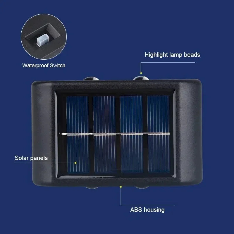 Solar-Außenwandleuchte, 12 LEDs, wasserdicht, Gartenleuchte, Hofbalustrade, dekorative Atmosphärenlampe, nach unten leuchtende Solarlampe