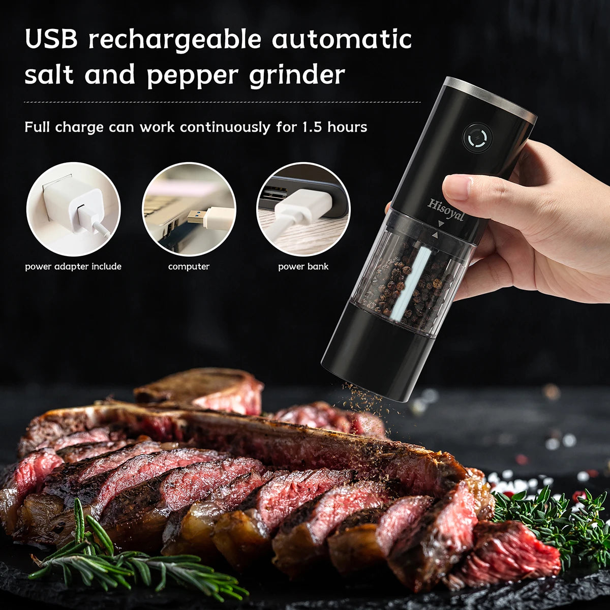 Elektrische Salz- und Pfeffermühle, automatische Salz- und Pfeffermühle mit USB-Aufladung, geeignet für Küchen und Restaurants