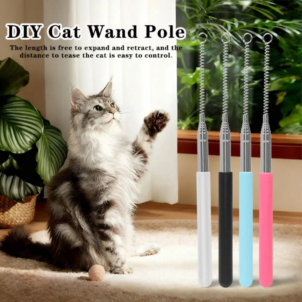 Ausziehbare Katzenangel mit Aufhängeöse, Interaktiver DIY-Katzen-Trainingsstab aus Edelstahl mit Verstellbarer Länge