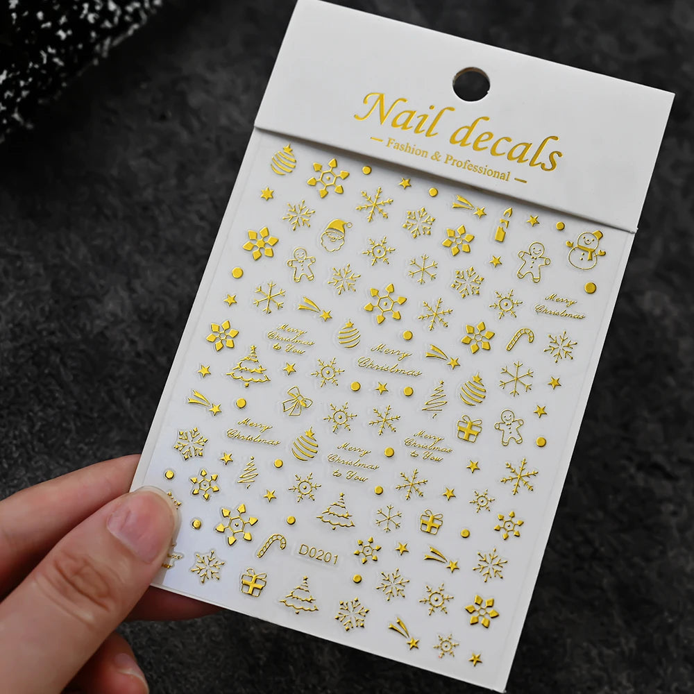 5D Goldprägung Schleife Ball Hirsch Weihnachten Nagelaufkleber Glänzender Kranz Weihnachtsbaum Kristall Nagelaufkleber Winter Nageldekoration