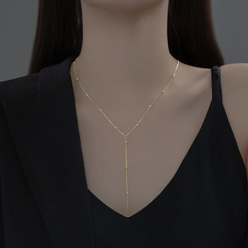 Mode Silber Farbe Lange Quaste Pull Perle Anhänger Halsketten für Frauen Einfache Einstellbare Schlüsselbein Kette Choker Schmuck Geschenk