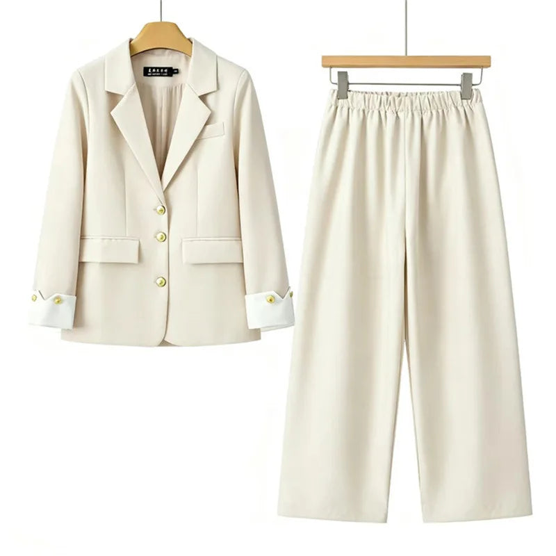 Koreanische Mode 2-Teiliges Set Blazer mit Umlegekragen Langarm Slim Fit Hosen Damenanzüge Büro-Damenkleidung Hosensets für Frauen