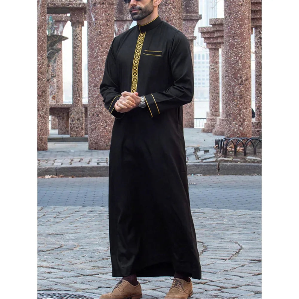 Neue Muslimische Traditionelle männer Robe Multi farbige Elegante Ethnische Stickerei männer Robe Einfache Casual Lose Robe