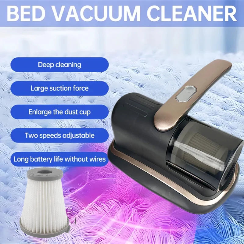 Kabelloser Handstaubsauger für Matratzen mit UV-C-Licht, HEPA-Filter und Ultraschallvibration, 12 kPa, für Bett, Sofa, Autositz, Teppich