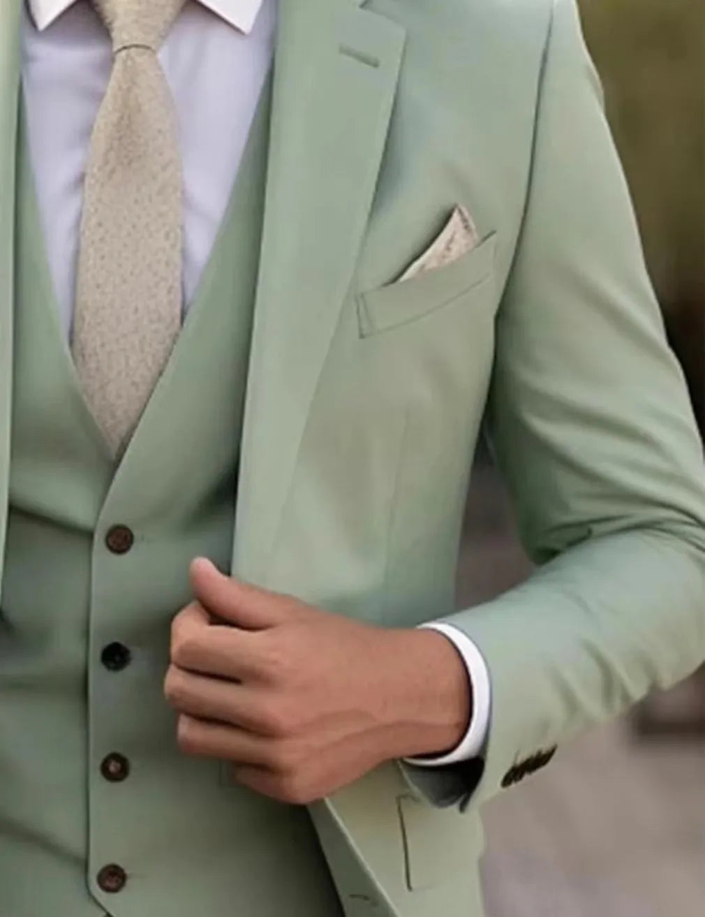 Neueste Matcha-grüne formelle Herrenanzüge, schmale Passform, eleganter Bräutigam-Smoking, Business-Party-Anzüge, 3-teiliges Set (Jacke + Weste + Hose)