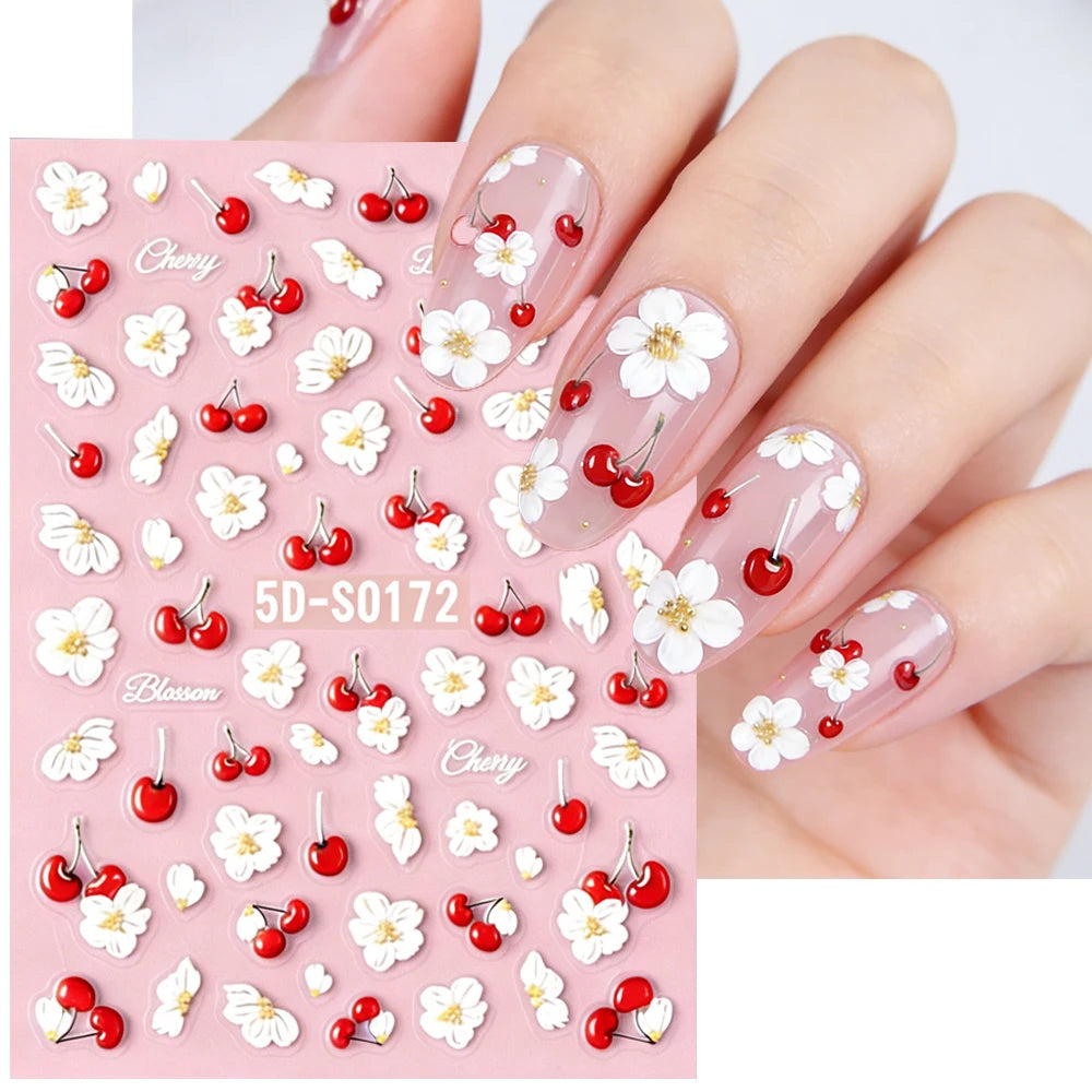 1 Stück Neuer Niedlicher Blaubeer-Frucht-Nagelaufkleber 5D Geprägte Polka Dot Französische Blaubeer-Sommer-Nageldekoration DIY Maniküre-Abziehbilder