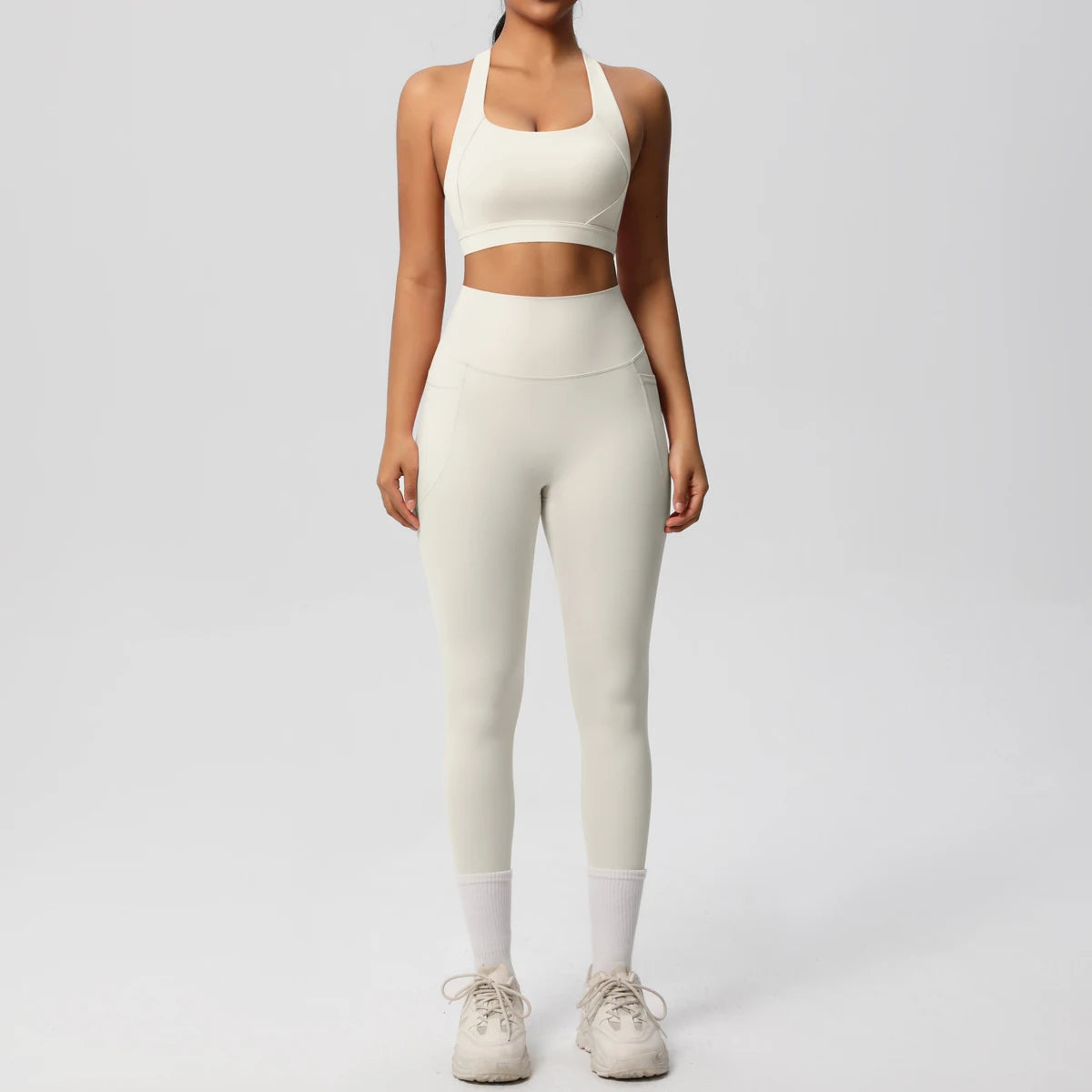 2-teiliges Sportbekleidungs-Yoga-Set, Fitnessstudio, Sport-BH, Leggings mit Taschenkleidung, Sportbekleidung, Yoga-Anzüge für Damen, Fitness-Set, Trainingsanzug