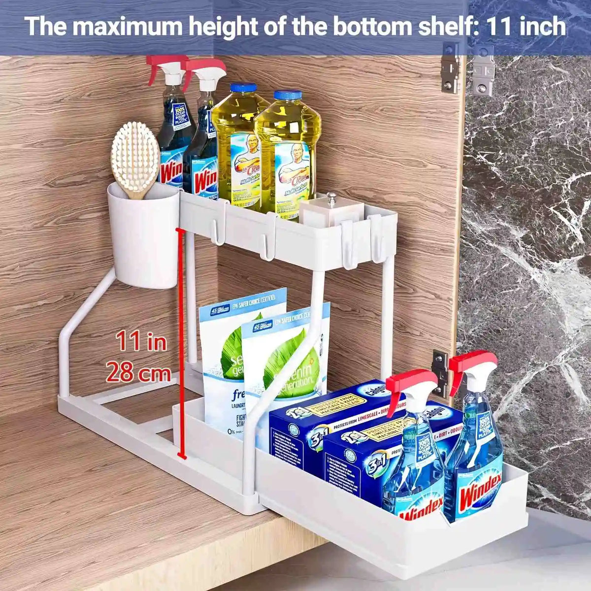 Platzsparender 2-stufiger Organizer unter dem Waschbecken, herausziehbare Aufbewahrungsbox, langlebig, großes Fassungsvermögen, für Küche und Badezimmer, unverzichtbarer Schubladen-Organizer