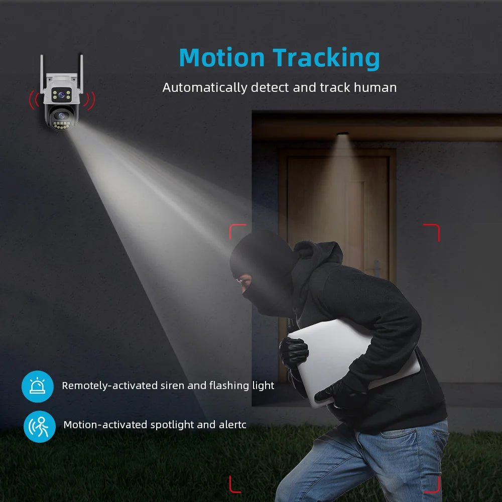 BELIA WiFi-Überwachungskamera mit zwei Objektiven, 4-facher Digitalzoom, 4K 8MP AI Human Detect, ONVIF, PTZ-IP-Sicherheitskameras für den Außenbereich