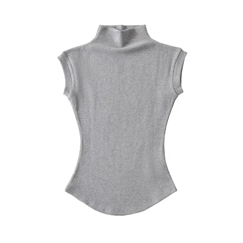 Frauen Sommer Sexy Rollkragen Ärmellose T-Shirts Tops Solide Slim Fit Pullover Casual Tees Shirts Weibliche Streetwear Grundlagen Tees