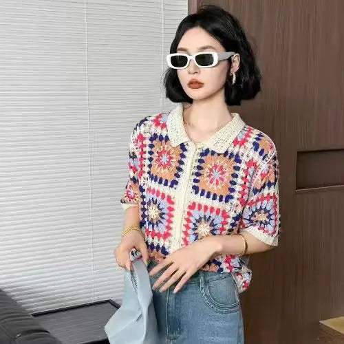 2026 Sommer Langarm Vintage National Trend Damenbekleidung Ausgehöhlte Spitze Patchwork Chiffon Hemden Damen Blusen Großhandel