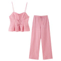 KONDALA Süßes rosa gestreiftes Neckholder-Set für Damen, schmales Hosenträger-Top oder Kordelzug-Hose, 2025, Sommermode, Urlaub, Damen-Hosen-Set