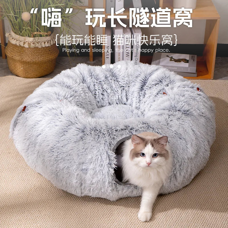 Faltbares, flauschiges Katzenbett-Tunnel-Spielzeug für den Winter, Heimtierbedarf, Katzenbohren, Spielhaus mit Stauraum, Haus- und Gartenbedarf für Katzen