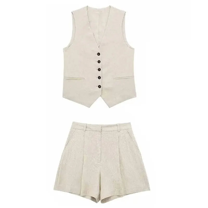 HH 2024 Frauen Mode Rote Weste Shorts Sets Einreiher V-ausschnitt Westen Tops Zipper Fly Hose Frau Sommer Casual solide Anzug