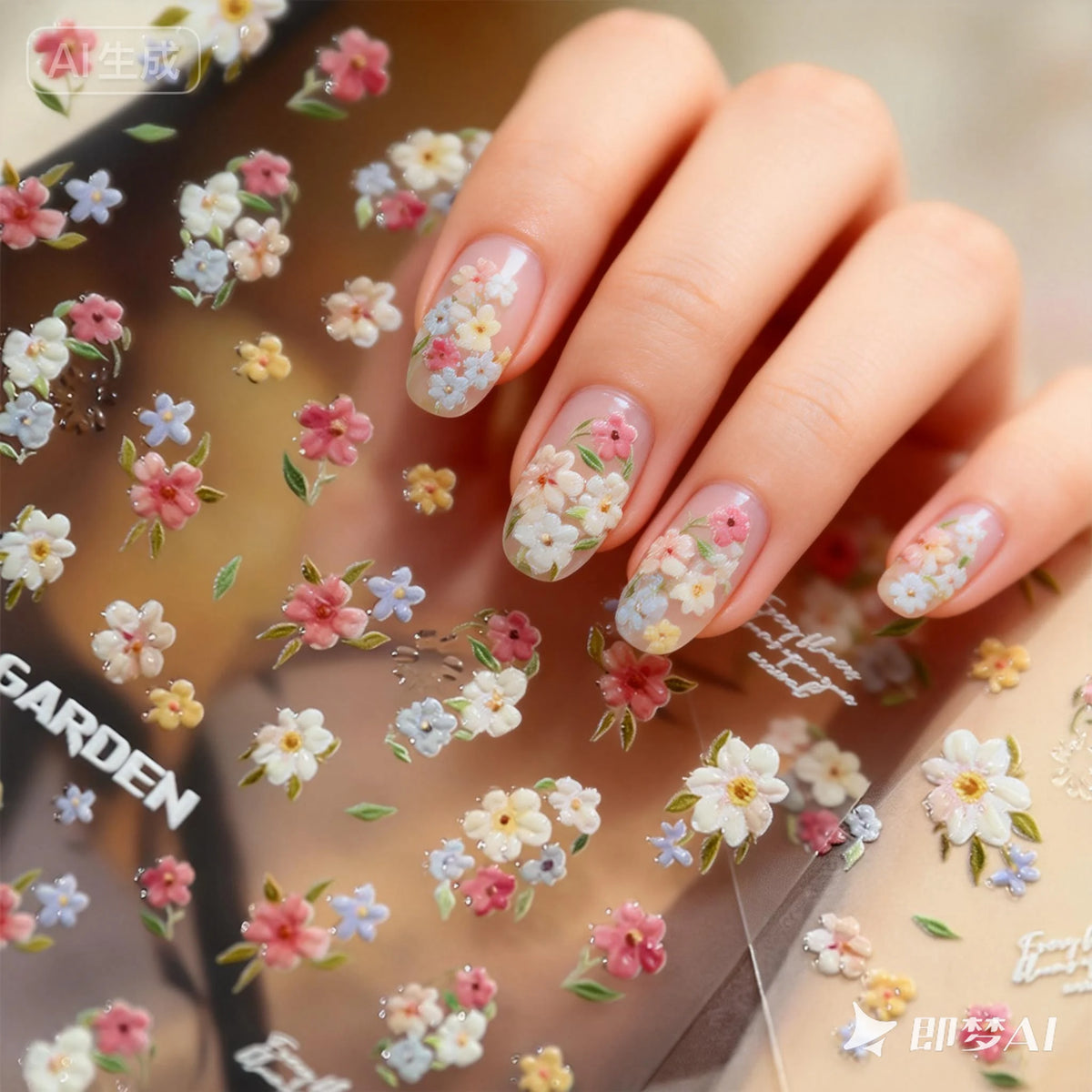 1 Stück 5D Elegante Rosa-Weiß-Blaue Blumen-Nagelaufkleber Aurora-Muschel Grüne Blätter Nagelsticker Selbstklebende Mini-Blumen-Nageldekoration