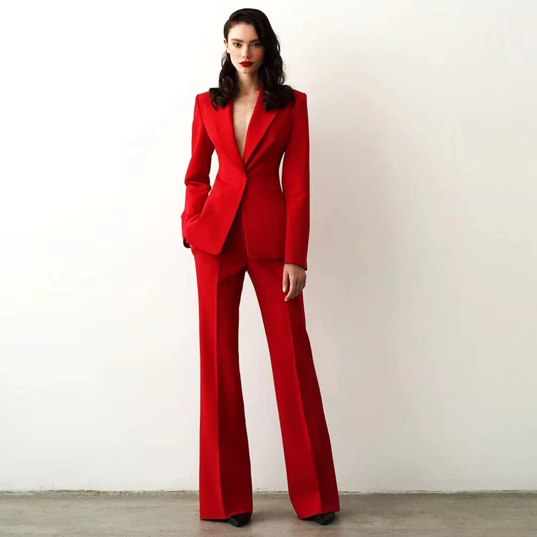 Maßgeschneiderter Damenanzug, schmale Passform, Reverskragen, 2-teilig, Blazer im Arbeitsplatz-Stil, weibliche Business-Arbeitskleidung (Jacke + Hose)