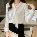 Frauen Frühling Sommer Stil Blusen Shirts Dame Casual Langarm Fliege Kragen Weiße Farbe Blusen Shirts DF4989