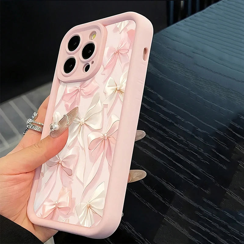 Schleifenknoten-Rosa-Schleifenmuster, stoßfeste, weiche TPU-Handyhülle für iPhone 17 11 12 13 14 15 16 Pro Max XS X XR 7 8Plus 16E 17Air Cover
