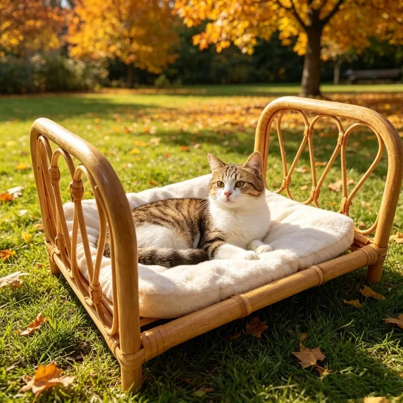Natürliches Rattan-Katzenbettgestell, handgewebtes Katzen-Fotografie-Requisit, Weiden-Haustierbett für Hauskatzen, Mini-Fotoshooting-Bett für Kätzchen