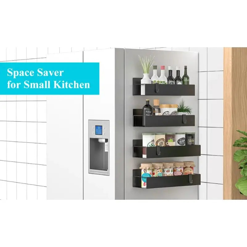 Magnetisches Kühlschrankregal, Gewürzlagerregal, Kühlschrank-Seitenregal, schwarzes Eisen, platzsparendes Küchen-Organizer-Regal für den Haushalt