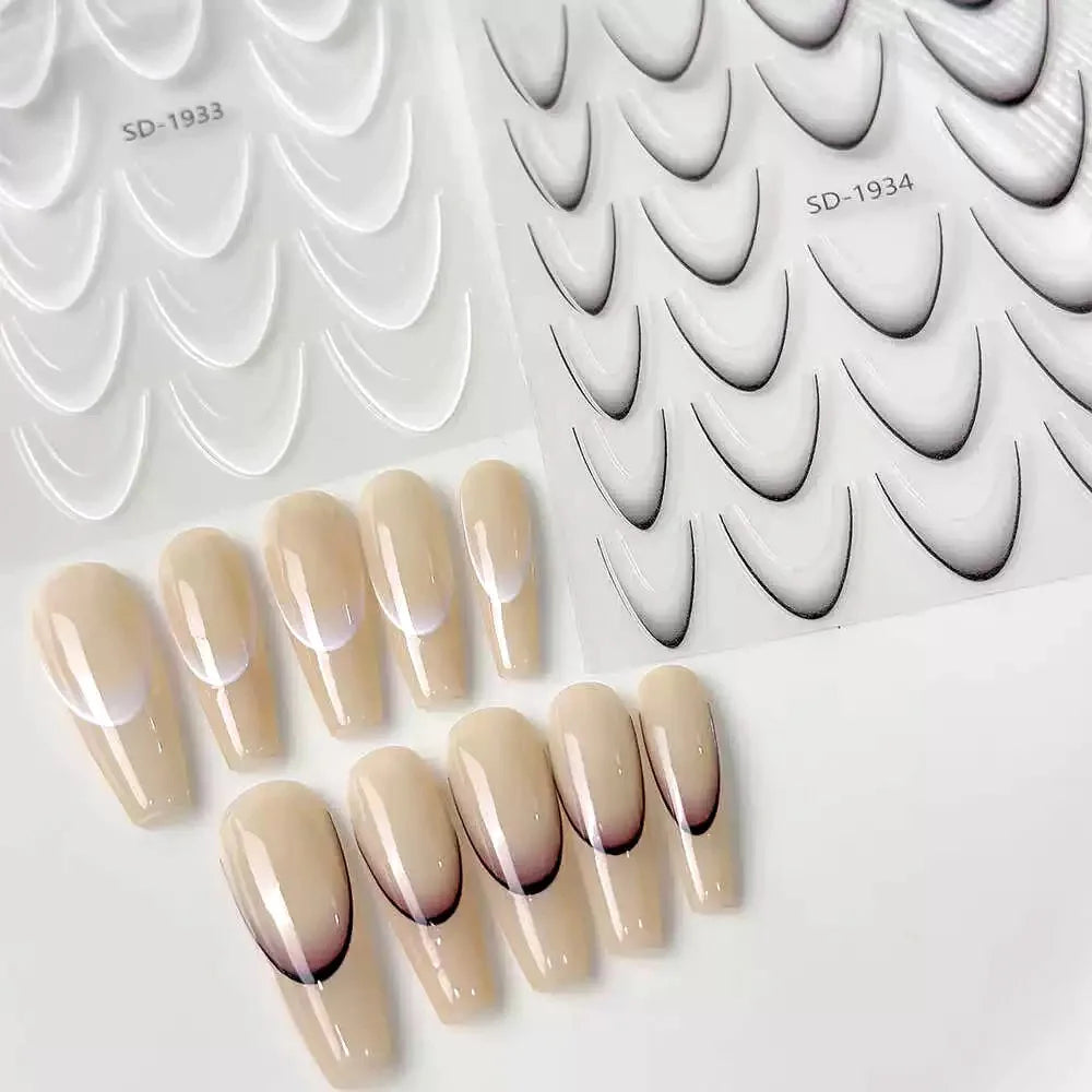 2 stücke Schwarz Weiß Französisch Gradienten Linie Nagel Aufkleber Koreanische Streifen Linien Biegung Klebstoff Nail art Aufkleber Slider DIY Maniküre Guide #