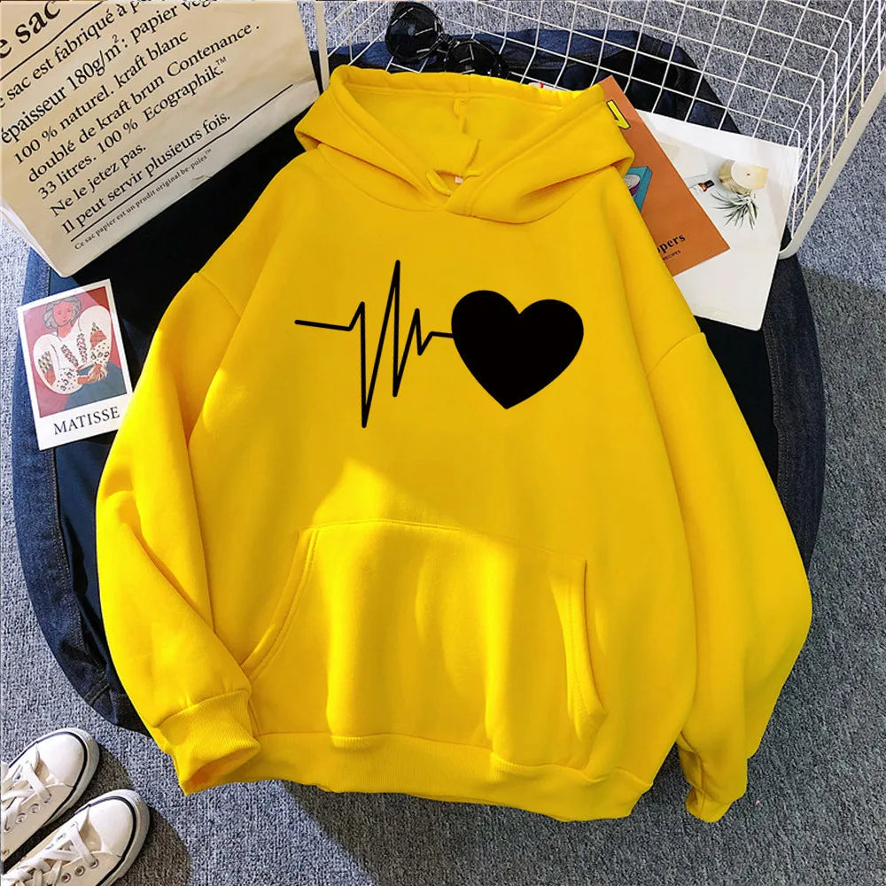 Bedruckter, locker sitzender Kapuzenpullover mit Taschen, Oversize-Winter-Kapuzenpullover für Damen, langärmelige Freizeitoberteile