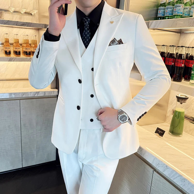 Slim-Fit Dreiteiliges Set im koreanischen Stil mit zwei Knöpfen für Trauzeugen, formelle Hochzeit, Business-Anzug, hübscher Bräutigam, Trauzeugenkleid, hoch