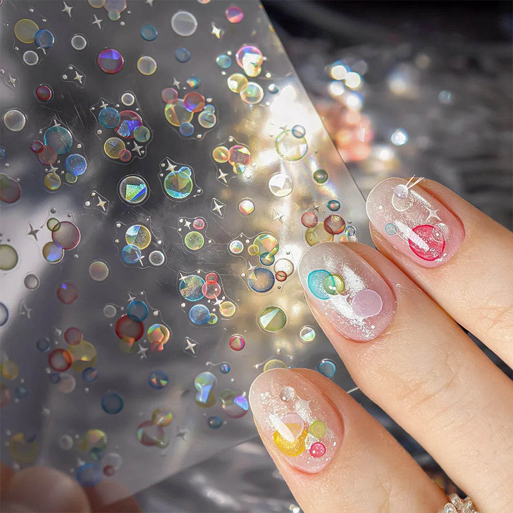 1 Stück 5D Traumhafte Bunte Blasen-Nagelaufkleber Aurora Muschel Blasen Stern Nagelkunst Abziehbilder Selbstklebende Sommer Ozean Nageldekorationen