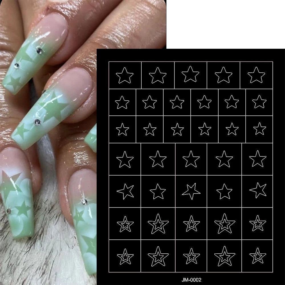 24 Muster Airbrush-Schablonen, Nagelkunst-Aufkleber, hohler Schmetterling/Blume/Schleife/Französische Liniendruckschablonen, Nagelaufkleber, DIY-Werkzeuge