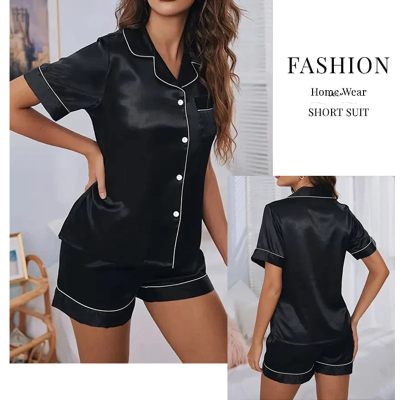 Zweiteilige Pyjama-Sets für Damen, Nachtwäsche, Loungewear, Button-Down-Pyjama, 2-teiliges Pyjama-Homewear-Shorts-Set für Damen