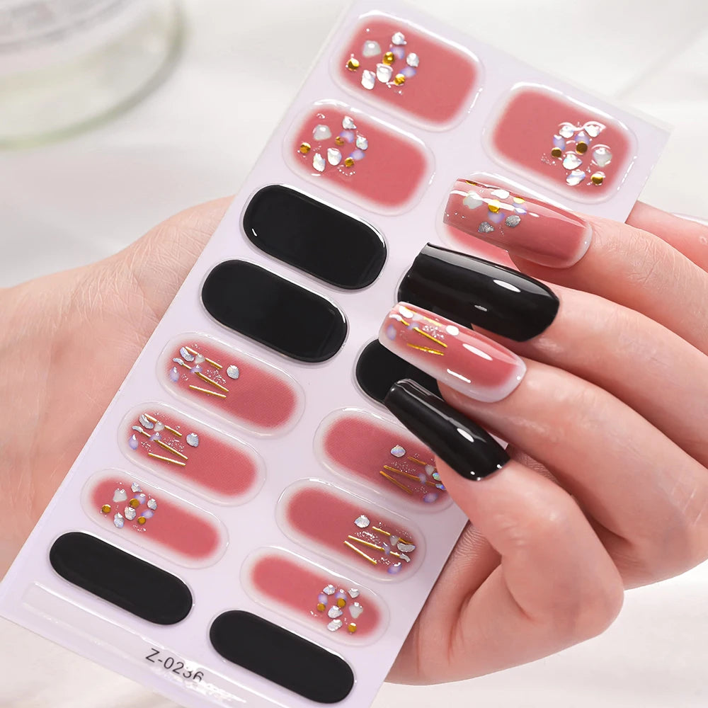 16 Tipps 3D Bunte Eis-Transparente Nagelfolie Volle Abdeckung Bronzing Französisch Nagellack Aufkleber Selbstklebende Langlebige Nagel Dezember