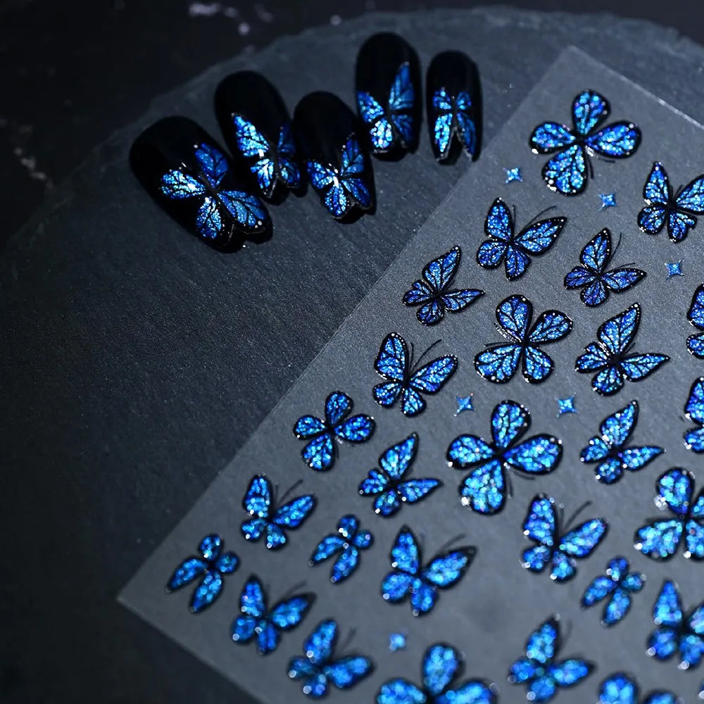 5D Glänzende Schillernde Glitzer-Schmetterling Nagelaufkleber Holographische Katzenauge-Schmetterlinge Nagelsticker Selbstklebende Nageldekoration*1Stk