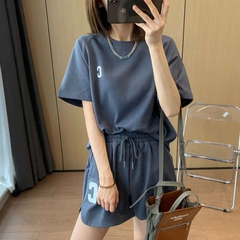 Bull Horn Sleeve Casual Sportanzug Damen Sommer Dünner Stil Sommer Laufmode Western-Stil Kurzarm Shorts Pyjamas