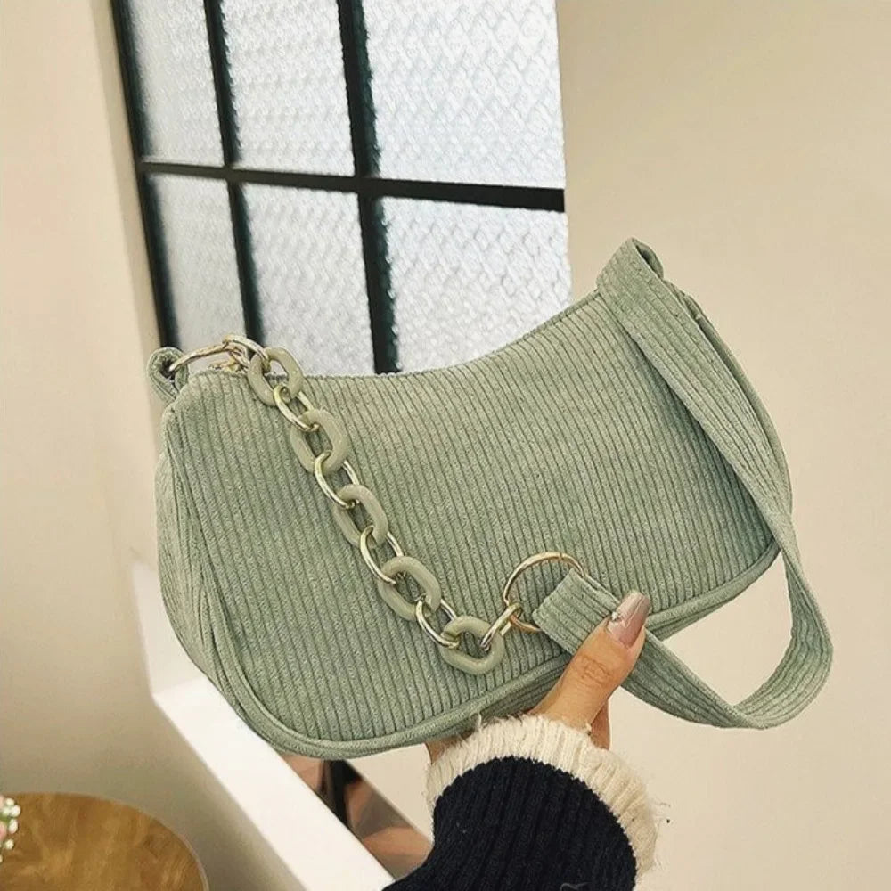 1PC Mode Vintage frauen Handtaschen Cord Unterarm Tasche Casual Frauen Schulter Taschen Einfarbig Zipper Weibliche Handtasche Kupplung