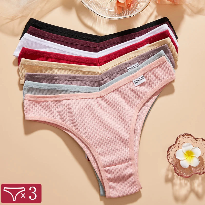 3 Teile/satz Frauen Sexy Waffel Plaid Baumwolle Brasilianische Höschen Niedrige Taille V Form Bikini Unterwäsche Weiche Atmungsaktive Weibliche Dessous