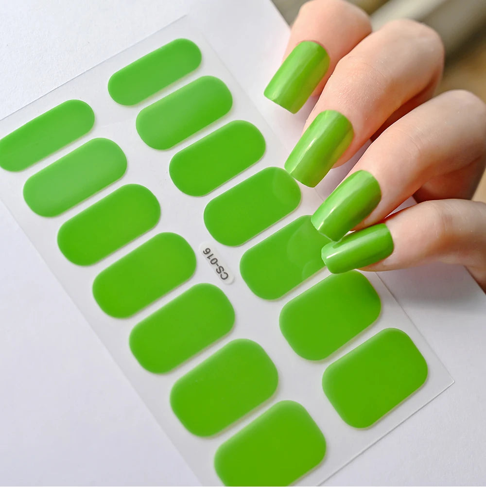 14 Tipps/Blatt Rosa Gel-Nagelaufkleber mit vollständiger Abdeckung, halbgehärtete UV-/LED-Lampe, Nagellackverpackungen, langanhaltende selbstklebende Maniküre-Spitze