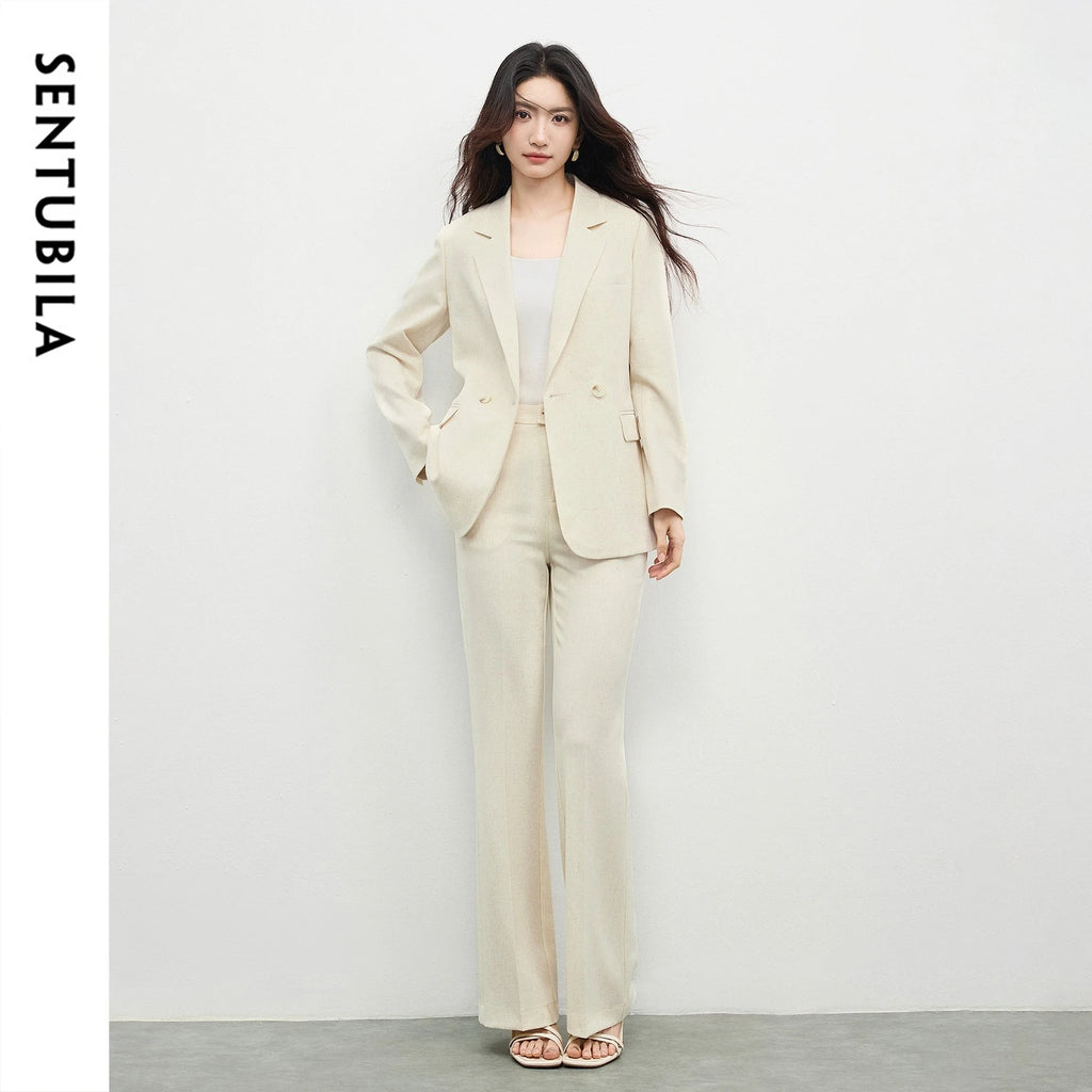 SENTUBILA Leinenmischung Damen-Blazer-Anzug-Set mit Reverskragen und Schlaghose 2026 Büro-Outfits Damenkleidung 161ZA4991