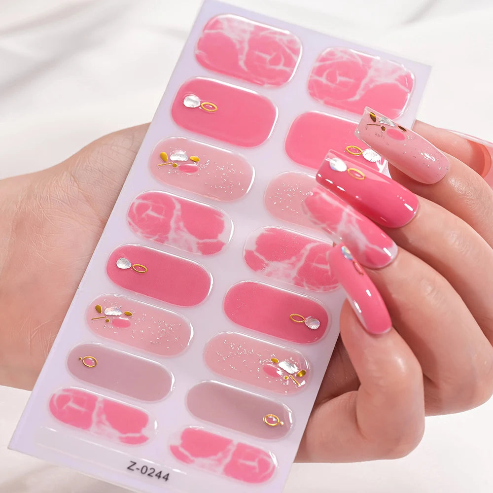 16 Tipps 3D Bunte Eis-Transparente Nagelfolie Volle Abdeckung Bronzing Französisch Nagellack Aufkleber Selbstklebende Langlebige Nagel Dezember