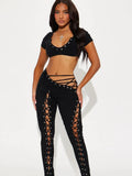 kliou Kreuz Kordelzug Frauen 2-teiliges Set Sexy Mode Halter Bandage Tanks + Slash Bandage Dünne Hosen Weibliche Coquette Clubwear