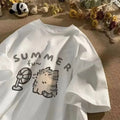 Fan Cat and Women Pure T-Shirt für Männer American Street Creative Blow Summer Relaxed Short Sleeve Couple Wear INS Top