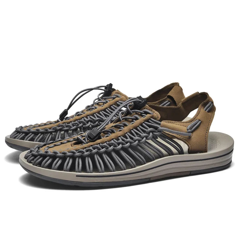 Sommer Herren Sandalen Mode handgemachte Webdesign Strand Sandalen atmungsaktive lässige flache Sandalen Outdoor Paare Sandalen Größe 48