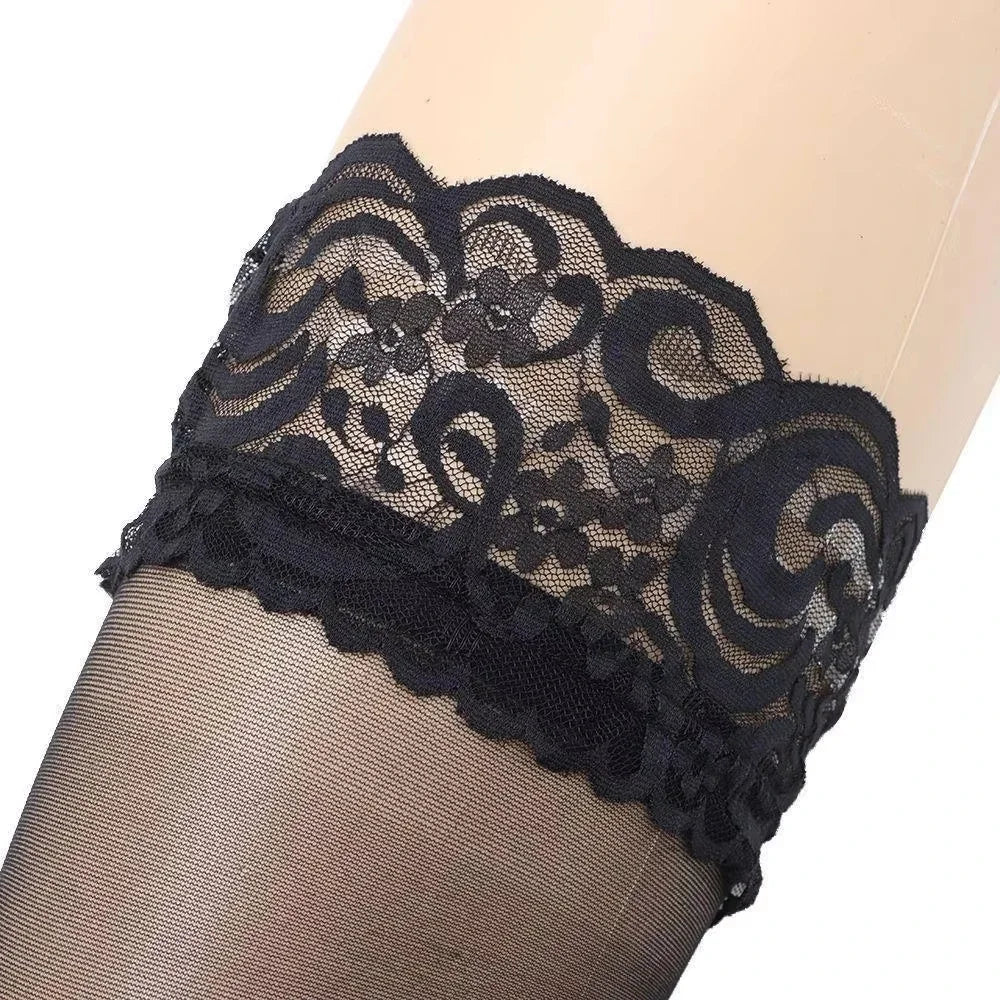 Frauen Blume Transparent Seide Strumpf Weibliche Weiß Sexy Dünne Strumpfwaren Hohe Knie Manschette Strumpfhosen Elastische Mode Hohe Strümpfe