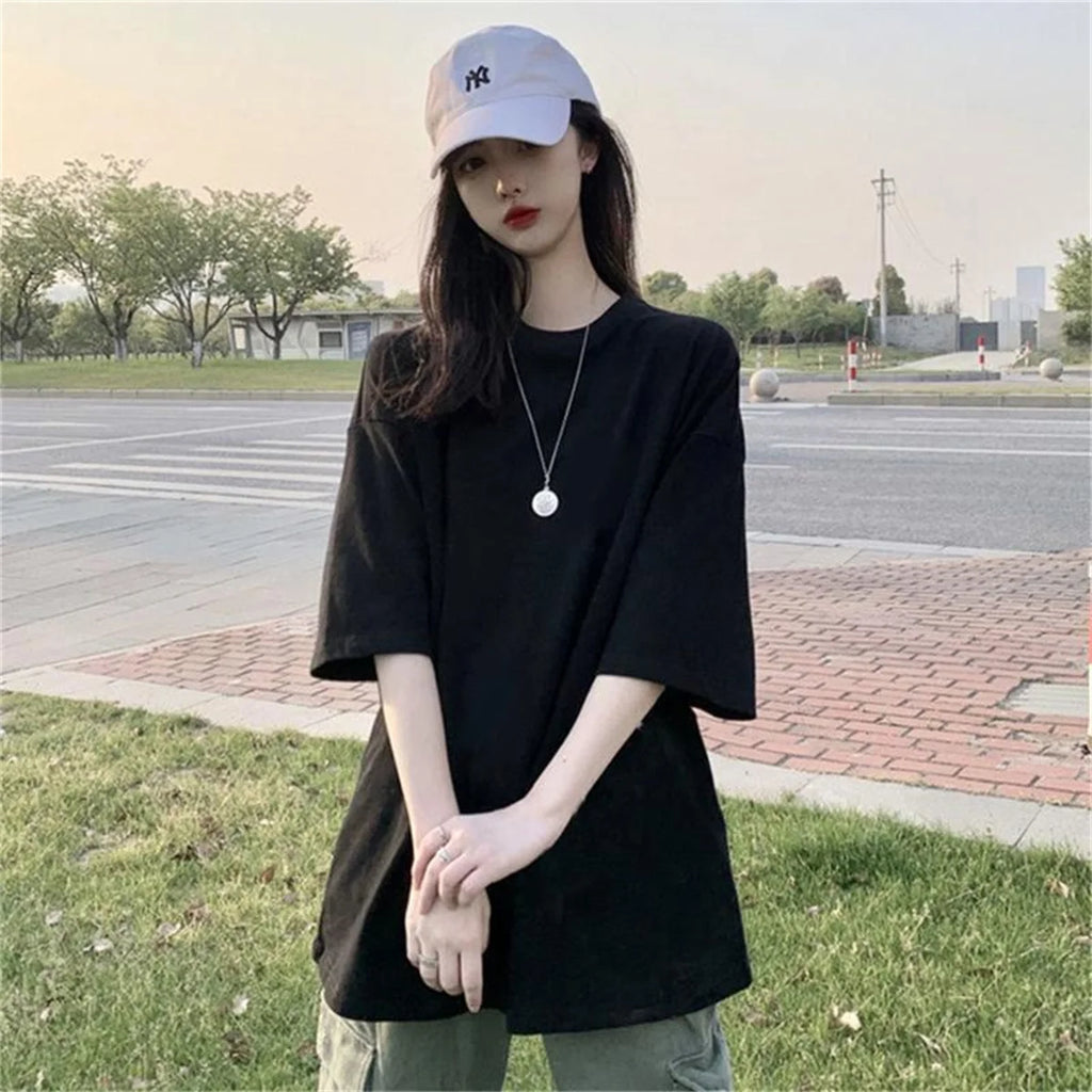100% Polyester Mode solide kurz ärmel ige T-Shirt Frauen Frühling Sommer Rundhals ausschnitt gerade weiß schwarz Top für Frauen Mädchen