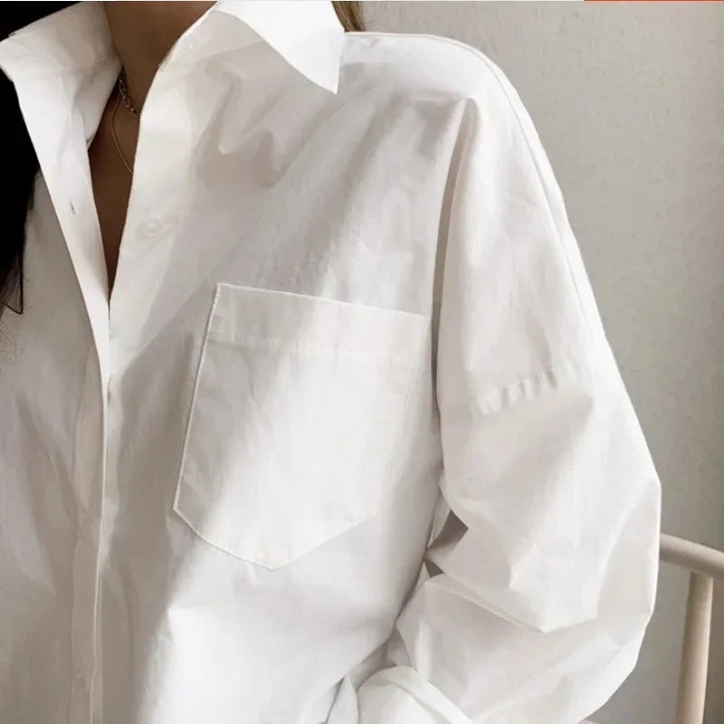 2026 büro Dame Elegante Weiße Casual Plus Größe Blusen Mode Baumwolle Langarm Frauen Hemd Turndown Kragen Tops