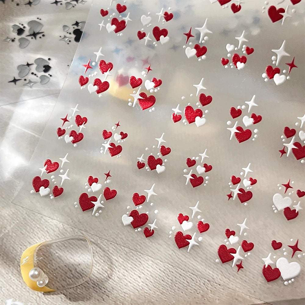 1 Stück rot kombiniertes Sternenlicht Nail Art Aufkleber Macaron Sternennacht Liebe rosa blau selbstklebende Nagelaufkleber Valentinstag Nail Art