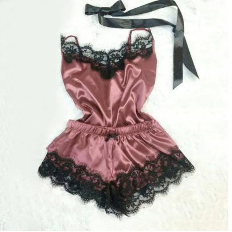 Sexy Pyjamas Set Frauen Nachtwäsche Eis Seide Satin Nachthemden Robe Dessous Set